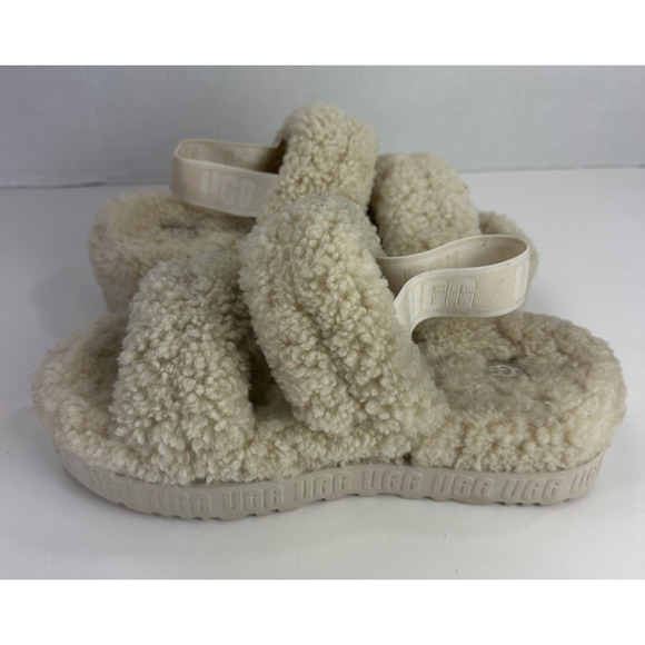 Ugg Oh Fluffita Sherpa Platform Sandals Natural Beige Sheepskin Size 11 Slides - Picture 16 of 16